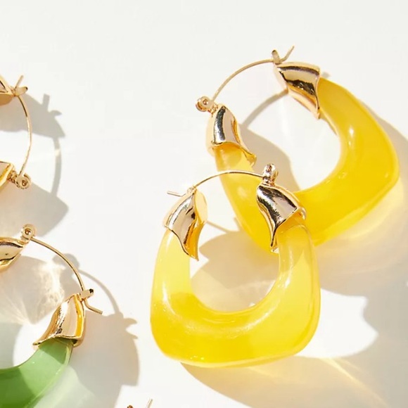 Anthropologie Jewelry - New Anthropologie Yellow Resin Hoop Earrings
